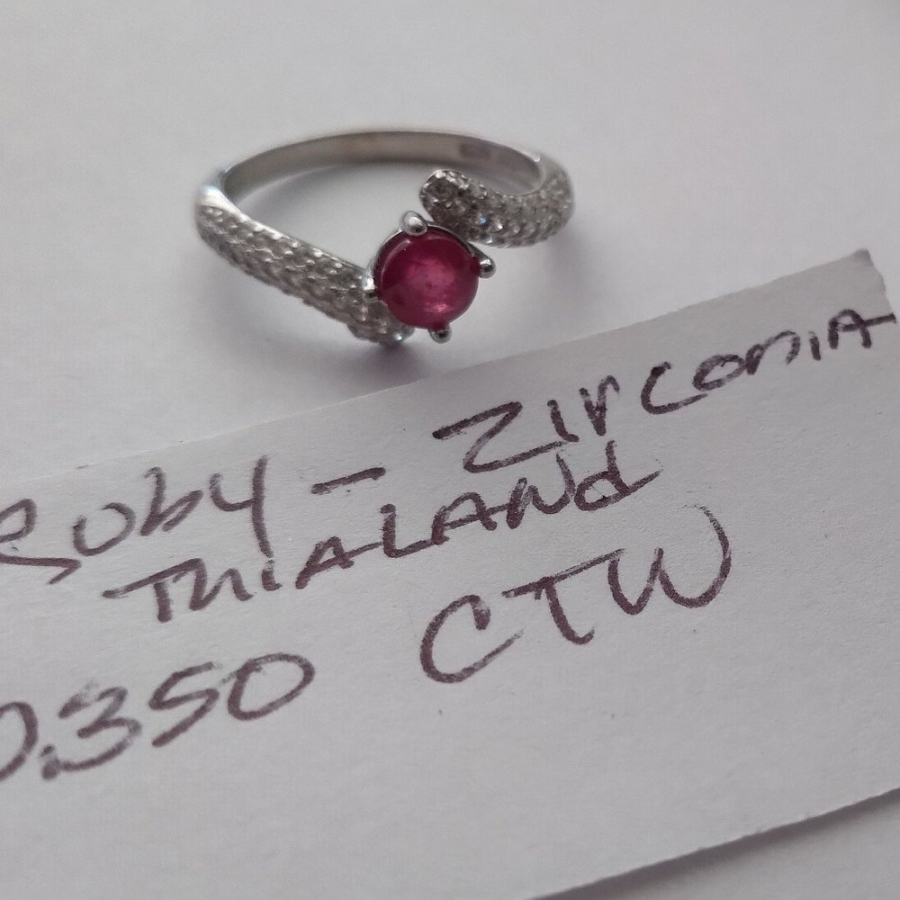 Ruby Wrapped With Cubic Zirconia And Silver Ring … - image 2